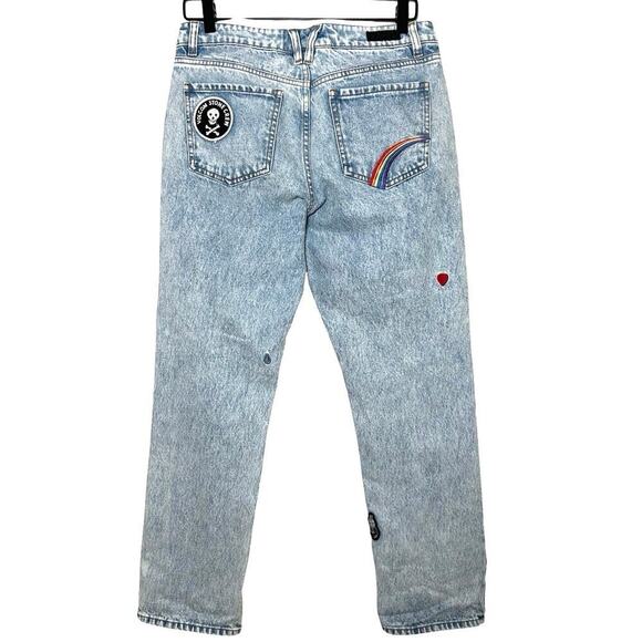 Volcom Women’s Georgia May Jagger Boyfriend Patches Acid Wash Jeans Size 28 - Picture 3 of 8